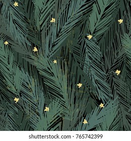 Ink hand drawn seamless pattern with fir tree branches