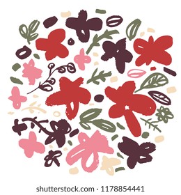 Ink hand drawn set of flowers. Geometric elements for design. White background.

