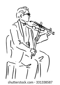 Ink hand drawn sketch of classical musician - violinist