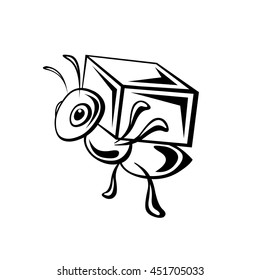 Ink Hand Drawn Stylized Ant on White. Vector Stock Illustration.