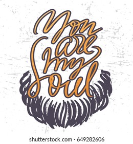 Ink hand drawn vector background on Father`s day with beard and lettering