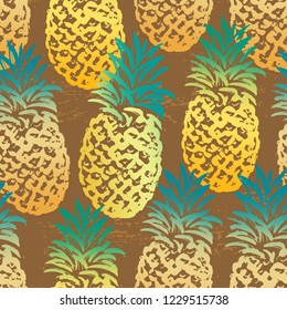 Ink hand drawn vector seamless pattern with pineapples