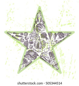 Ink hand drawn veggies star
