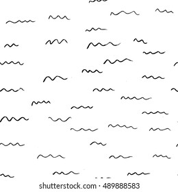 Ink hand drawn waves. Seamless pattern.