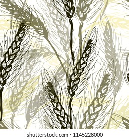 Ink Hand Drawn Wheat Seamless Pattern