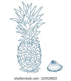 Ink hand sketched isolated pineapple on white background, vector illustration