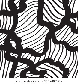 ink handdrawn seamless pattern. black lines on white