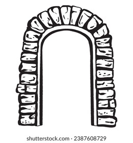 Ink hand-drawn vector. Elegant flowerless wedding arch. Antique stone arch made of bricks. Entrance a shop or restaurant. Antique exterior element. Grand entry. elegant feature of building design