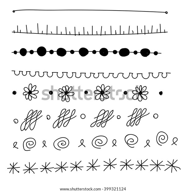 Ink hand-drawn vector line border set and\
scribble design element