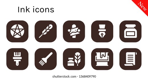 ink icon set. 10 filled ink icons.  Collection Of - Pentacle, Feather pen, Artist, Pen, Ink, Paint brush, Brush, Writing tool, Paint, Papyrus