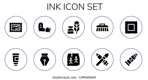 ink icon set. 10 filled ink icons.  Simple modern icons about  - Stamp, Paint tube, Tattoo, Pen, Writing tool, Art, Brush