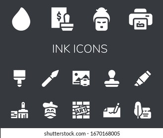 ink icon set. 14 filled ink icons.  Simple modern icons such as: Paint drop, Stamp, Geisha, Print, Paint brush, Artist, Graffiti, Autograph, Ink, Highlighter