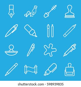 ink icons set. Set of 16 ink outline icons such as stamp, mascara, pen, splash, ink pen