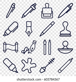 Ink icons set. set of 16 ink outline icons such as stamp, mascara, pen, splash, ink pen