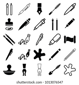 Ink icons. set of 25 editable filled and outline ink icons such as mascara, splash, pen, ink pen, stamp