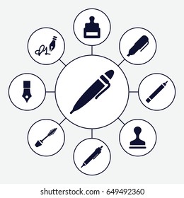 Ink icons set. set of 9 ink filled icons such as stamp, mascara, pen