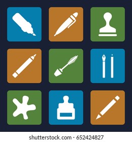 Ink icons set. set of 9 ink filled icons such as stamp, mascara, pen