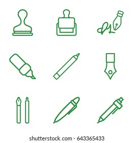 Ink icons set. set of 9 ink outline icons such as stamp, pen