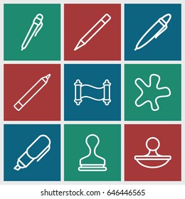 Ink icons set. set of 9 ink outline icons such as pen, splash, stamp