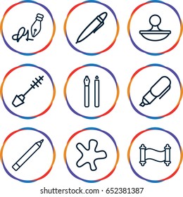 Ink icons set. set of 9 ink outline icons such as mascara, pen, splash, ink pen, stamp