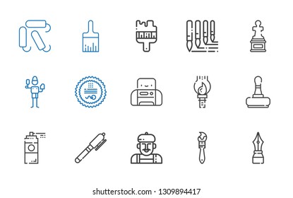 ink icons set. Collection of ink with pen, paint brush, artist, paint spray, stamp, printer, brush, sculpture, brushes, tampon. Editable and scalable ink icons.