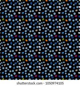 Ink illustration. Isolated with black, blue and neutral colors elements background. Seamless with hearts. Ornament for Valentine':s day. Brush strokes.
