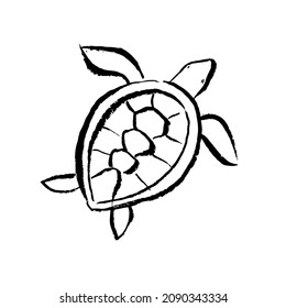 An ink illustration of a large turtle.