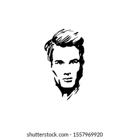 Ink illustration of a male face. Image for barbershop.