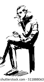 Ink illustration of man smoking