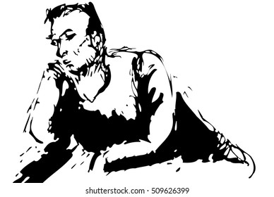 Ink illustration of man thinking