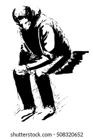 Ink illustration of sitting man