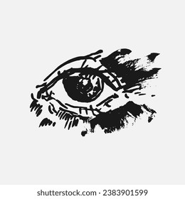 Ink illustration from sketchbook with human eye. Graphic original interesting art. 