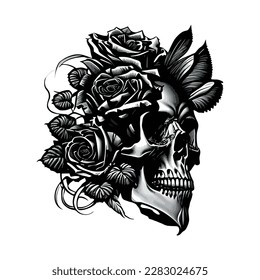 ink illustration the skull roses tattoo