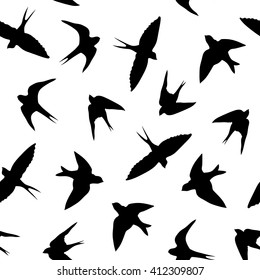 Ink illustration. Suitable for packaging, stationery, and identity and web designs. Vector background of a birds' flock. 