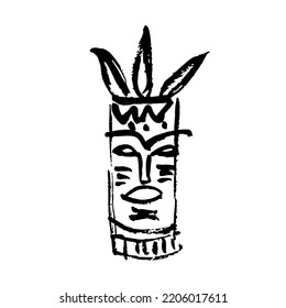 Ink illustration of totem. Ethnic mask with decorative elements.