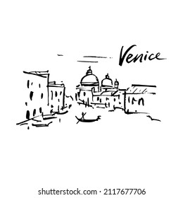 Ink illustration of a Venetian landscape.