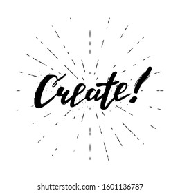 Ink inscription on a white background with rays. Lettering in a retro style, create.