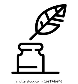 Ink jar feather icon. Outline ink jar feather vector icon for web design isolated on white background - Shutterstock ID 1691946946