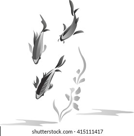Ink Koi carp illustration. Vector image.