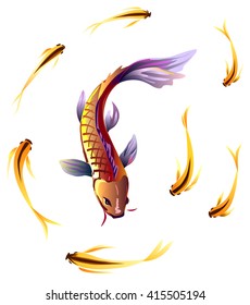 Ink Koi carp illustration. Vector image.