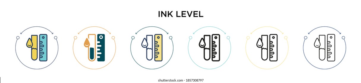 Ink level icon in filled, thin line, outline and stroke style. Vector illustration of two colored and black ink level vector icons designs can be used for mobile, ui, web