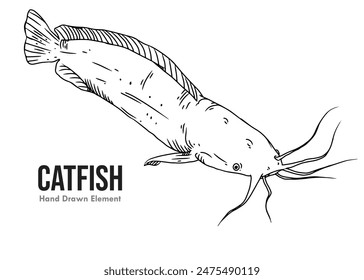 Ink line art catfish vector image on white background.