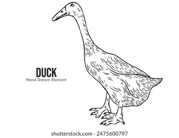 Ink line art vector image of a duck fish on a white background.