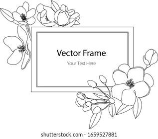 Ink lineare Vektorillustration Illustration von schönen Magnolienblumen. Rahmen der Vektorillustration. Line Art Hintergrund. Handgezeichnete Natur 