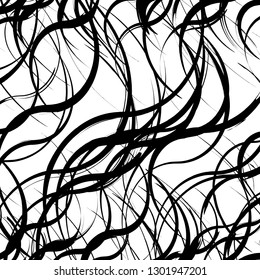 Ink lines. Calligraphy. Black and White abstract background. Fashion graphics. Vector Image.