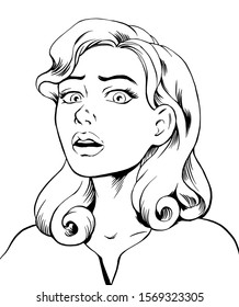 Ink linework surprised pop art woman illustration