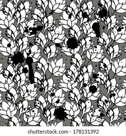 Ink lotus seamless pattern. Vector Illustration