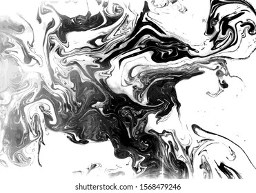 Ink Marble Vector Abstract Flow Background. Traditional Ebru Watercolor Paint Wallpaper. Black and White Wavy Design Template.
