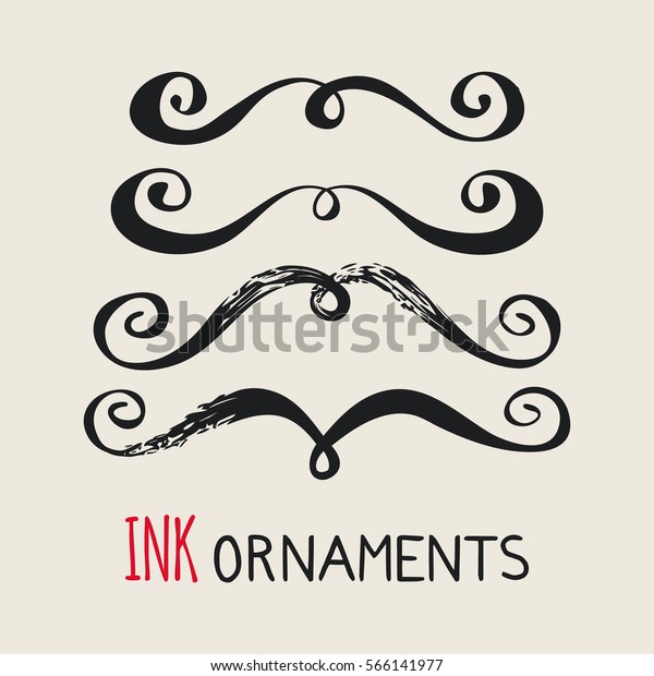 Ink ornaments. Hand painted moustache\
dividers. Graphic design element for web sites, stationary\
printables, fabric, scrapbooking etc. Vector\
illustration