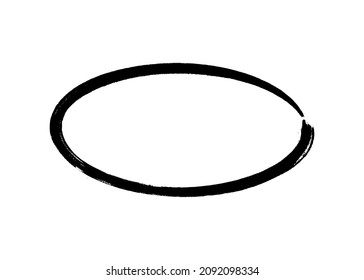 Ink oval frame. Grunge empty black box. Ellipse border. Rubber stamp imprint. Hand drawn vector illustration isolated on white background.